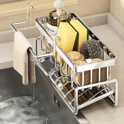Stainless Steel Kitchen Sponge Holder, Sink Caddy with Drain Tray for Dishcloth Scrubber Soap, Rustproof Rack
