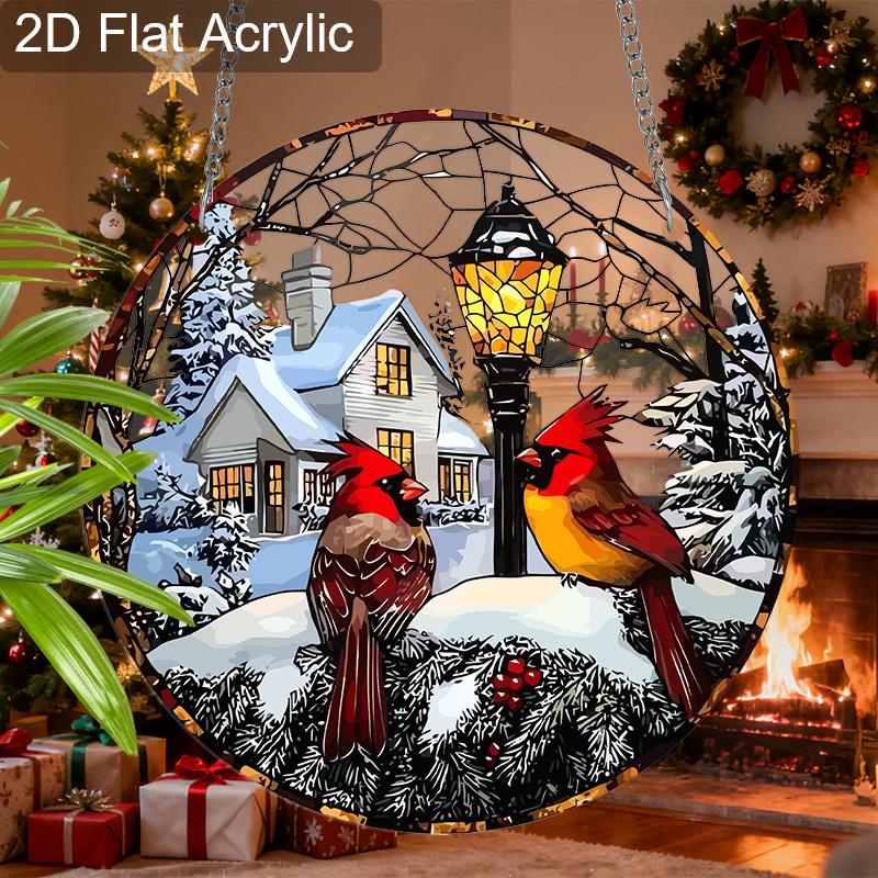 Acrylic Winter Cardinal Suncatcher Stained Glass Effect Window Hanging Ornament Holiday Bird Lover Gifts for Mom Grandma