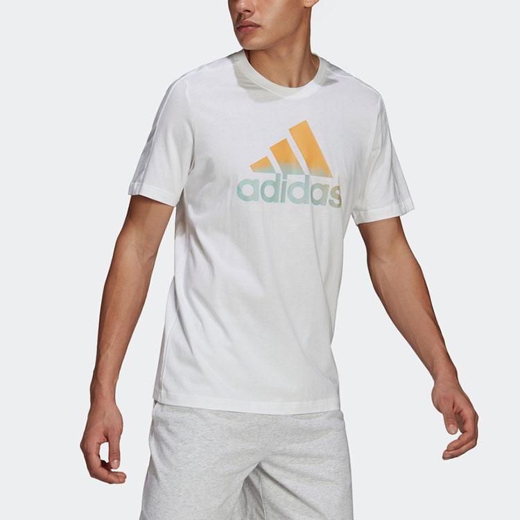 Adidas Gradient Letter Logo Sport Round Neck Short Sleeve T-Shirt Men Tops White GK9617