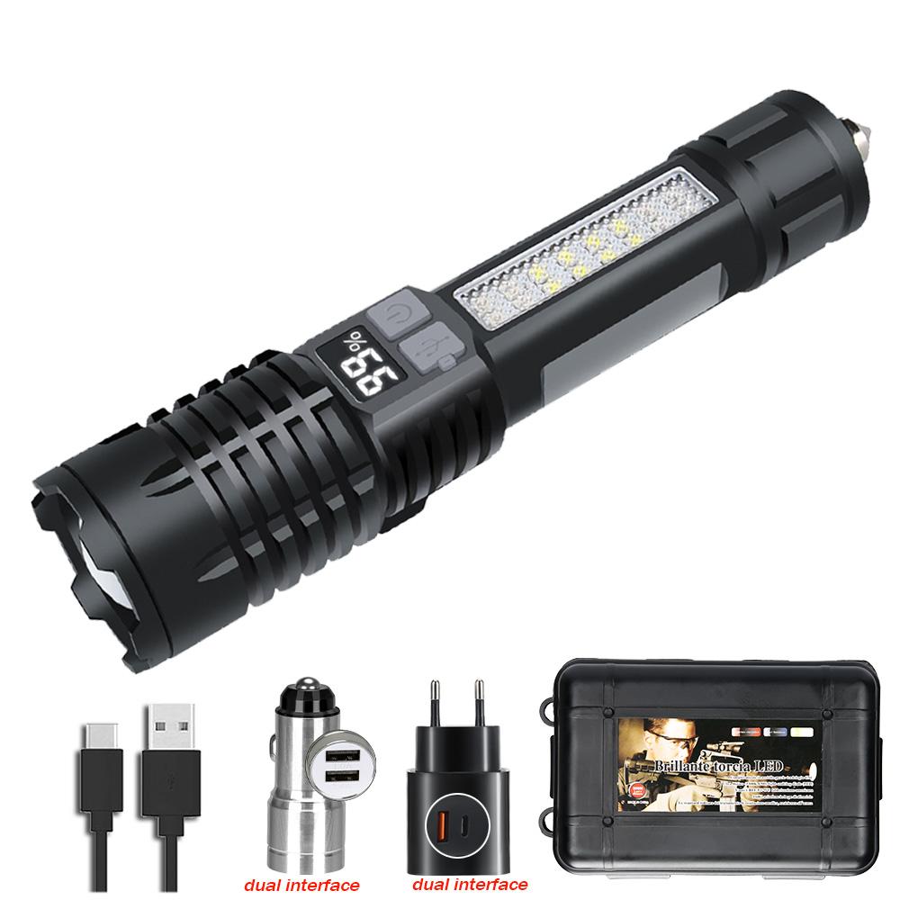 High Strong Power Led Flashlight Tactical Torch Light with Battery USB Charging Camping Hiking Emergency Zoomble Lantern Lamp