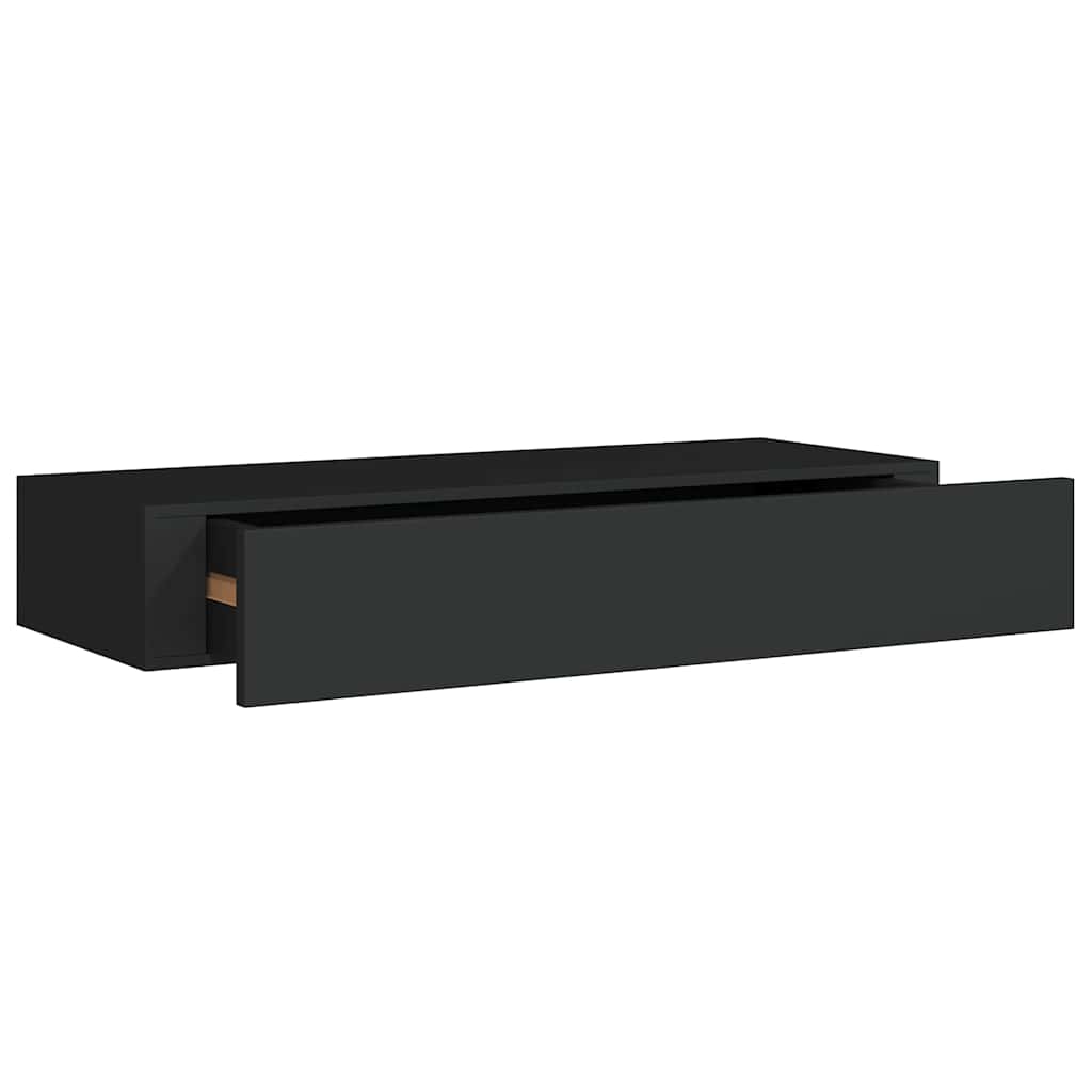 Vidaxl Wall Shelf With Drawer, Black, 60 X 23.5 X 10 Cm, Mdf