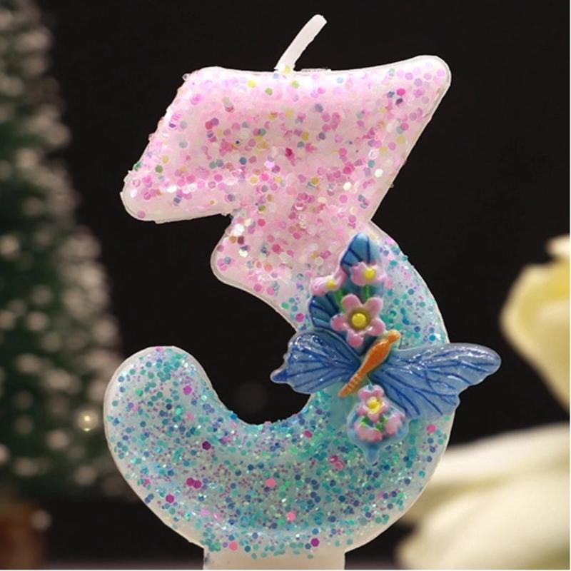 0-9 Number Cake Candles Party Supplies Pink Butterflies Candles Accessories Cake Shop Props Valentine's Anniversary Candles Blue