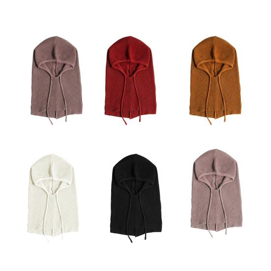 Strikket hodeplagg ensfarget justerbar snøring hettegenser skjerf høst vinter vindtett varm lue elastisk termisk lue