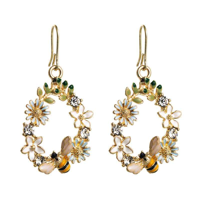 Earrings Female Metal Alloy Colorized Butterfly Creative Flower Diamond Dripping Oil