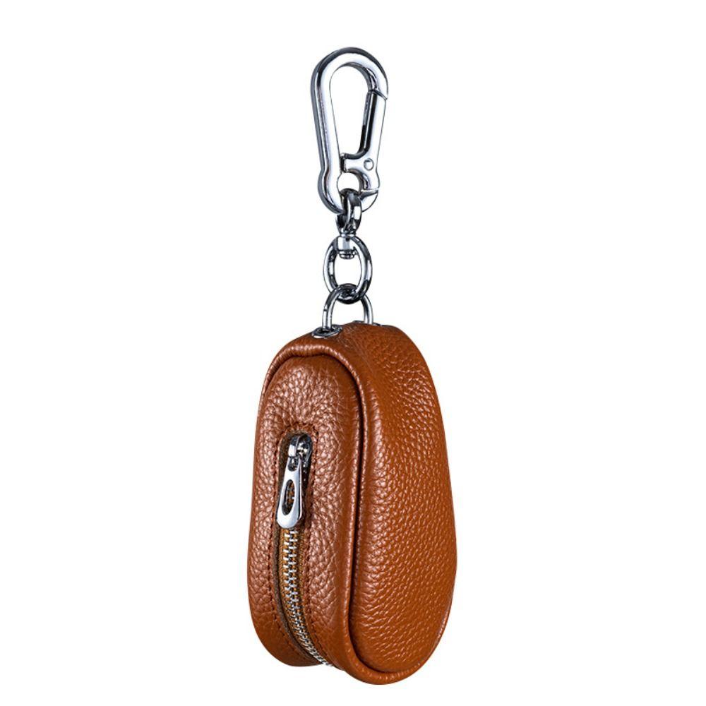 

Portable Cowhide Leather Key Bag KeyChain Zipper Car Keys Case Solid Color Car Key Wallets Car Keys коричневый