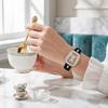 Women Vintage Petite Bracelet Dainty Watch Small Square Analog Quartz Watch Luxury Ladies Adjustable Leather Strap Rhinestones Wristwatch for Women