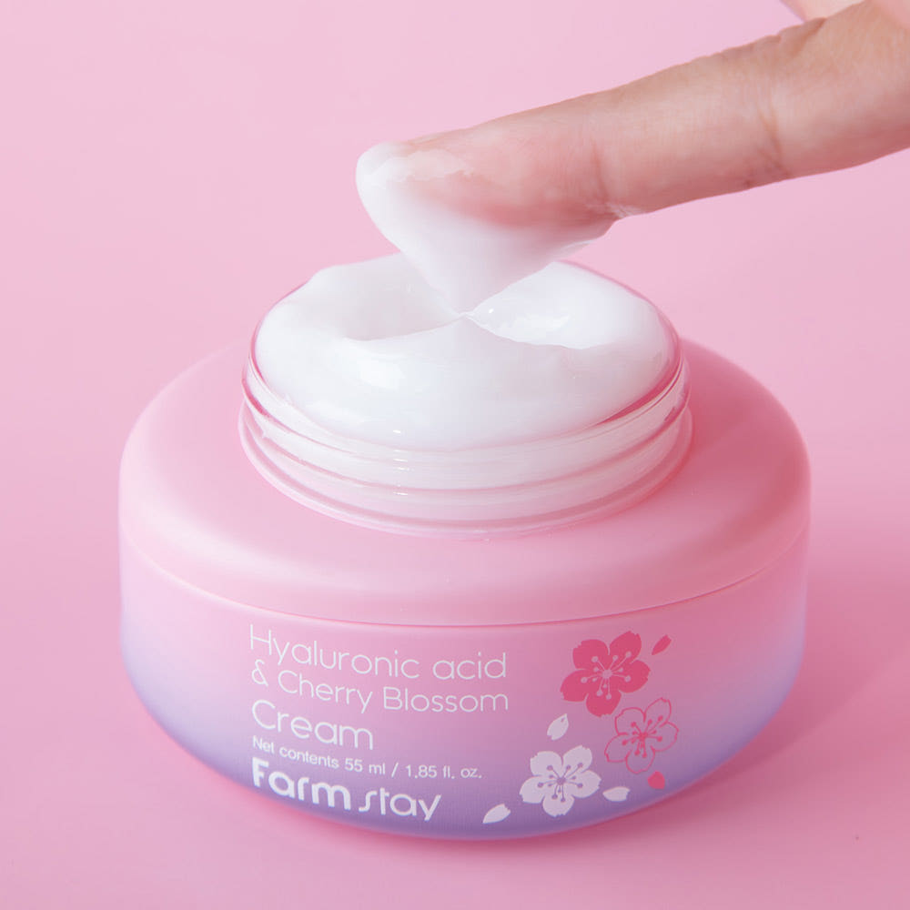 Farmstay Hyaluronic Acid & Cherry Blossom Cream Hydrating Brightening Moisturizing Face Cream 55ml
