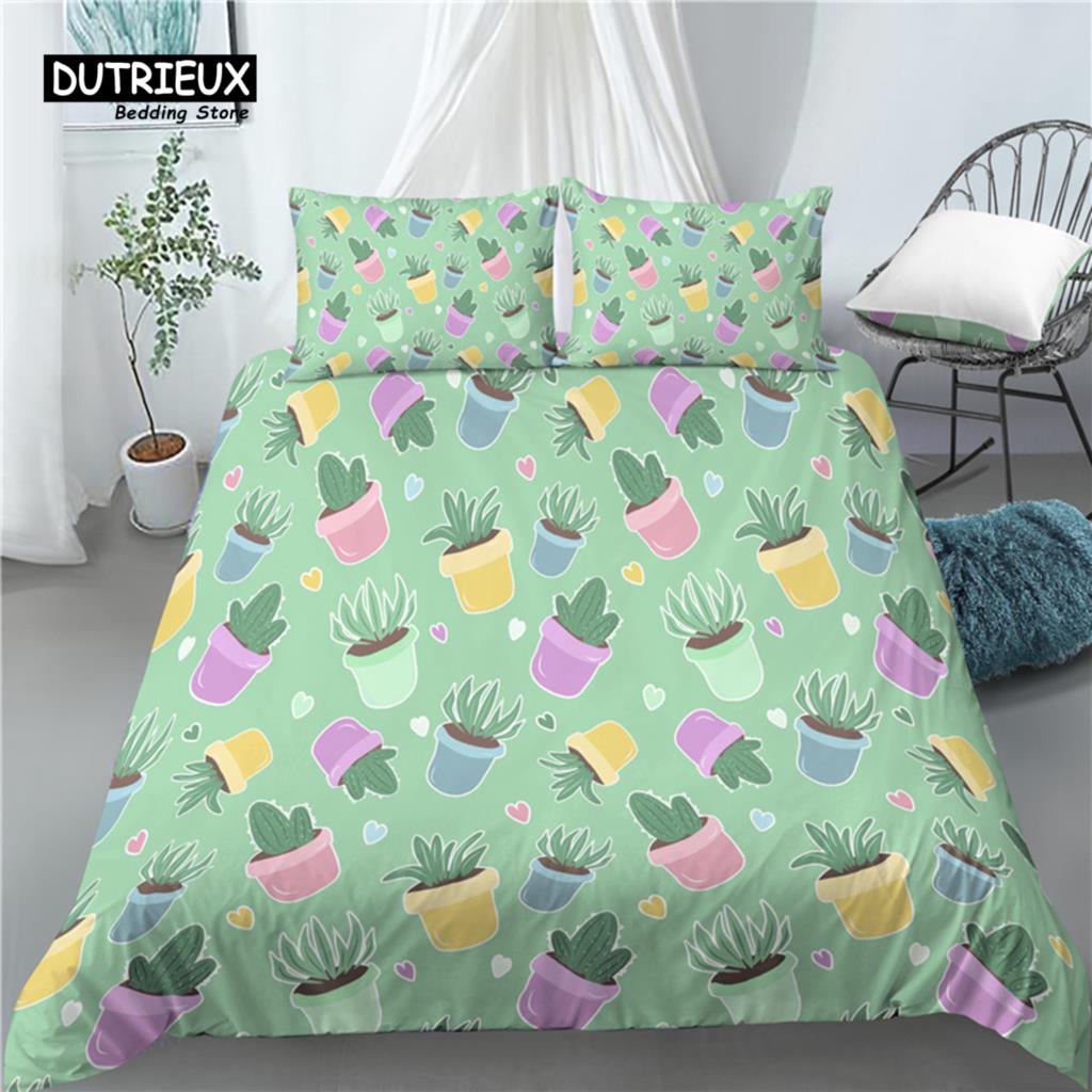 Home Living Luxury 3D Cactus Print 2/3Pcs Soft Duvet Cover And Pillowcase Kids Bedding Sets Queen And King Eu/Us/Au Size