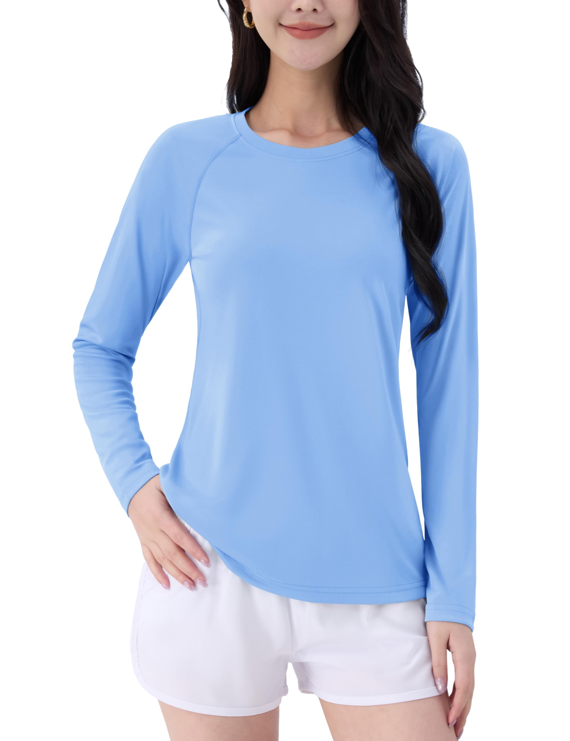 

TACVASEN Long Sleeve Training Perfect for and with UV Light Size M Women s T-Shirt, Soccer, Dance, Pilates, Protection, Blue,