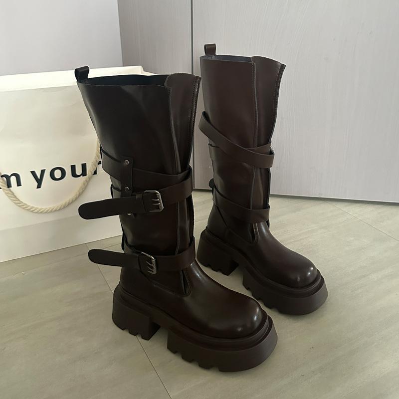 

Thick-soled heightening boots children s 2025 new autumn versatile retro boots but knee-high boots knight boots 39