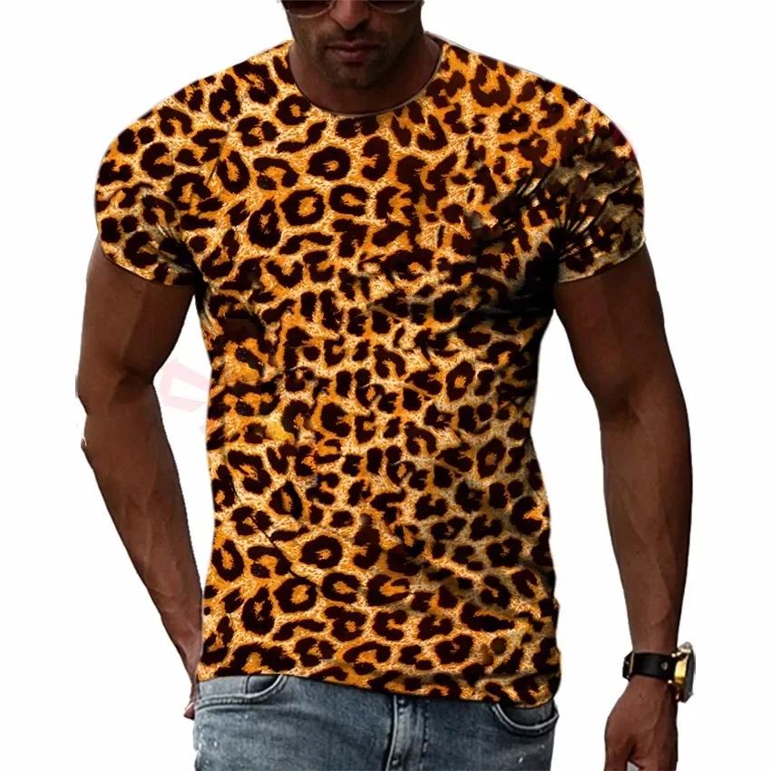 Pánské tričko 3D potisk leopardího vzoru Krátký rukáv Top Streetové ležérní tričko Streetwear Oversized tričko Pánské oblečení