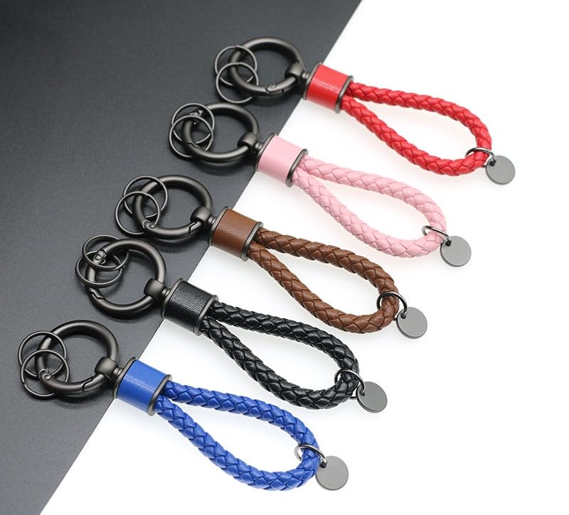 Rockyu Keychain, Men's, Women's, Braided Leather, Car Key Ring, Simple, Stylish, Lightweight, Durable, Gift,