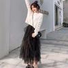 Tulle Skirt Women Long Mesh Skirt Spring Summer Black Pink Net Yarn High Waist Pleated Skirt Female