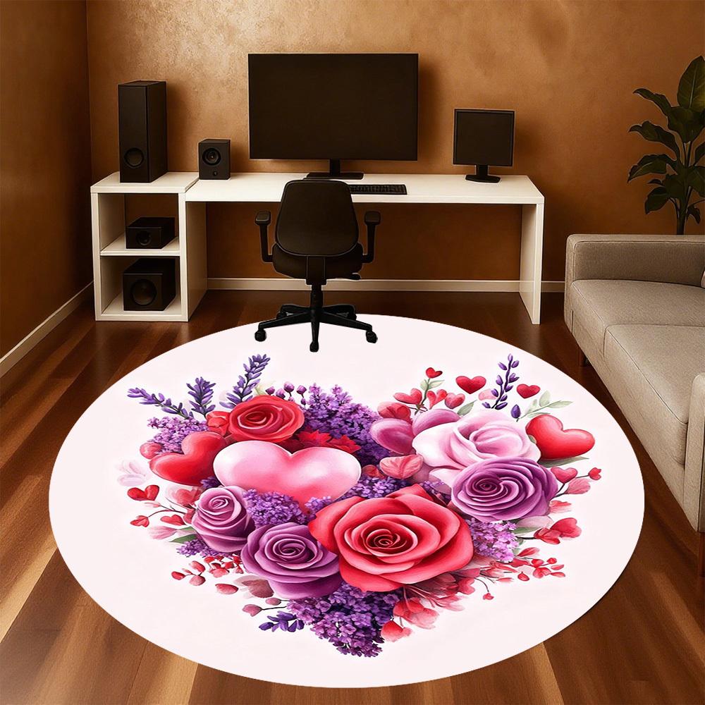 1 st Hjärta Blommor Rund Stolmatta Kontorsmatta - Halkfri, Golvmatta för Kontor, Sovrum, Perfekt Heminredningspresent c0112029