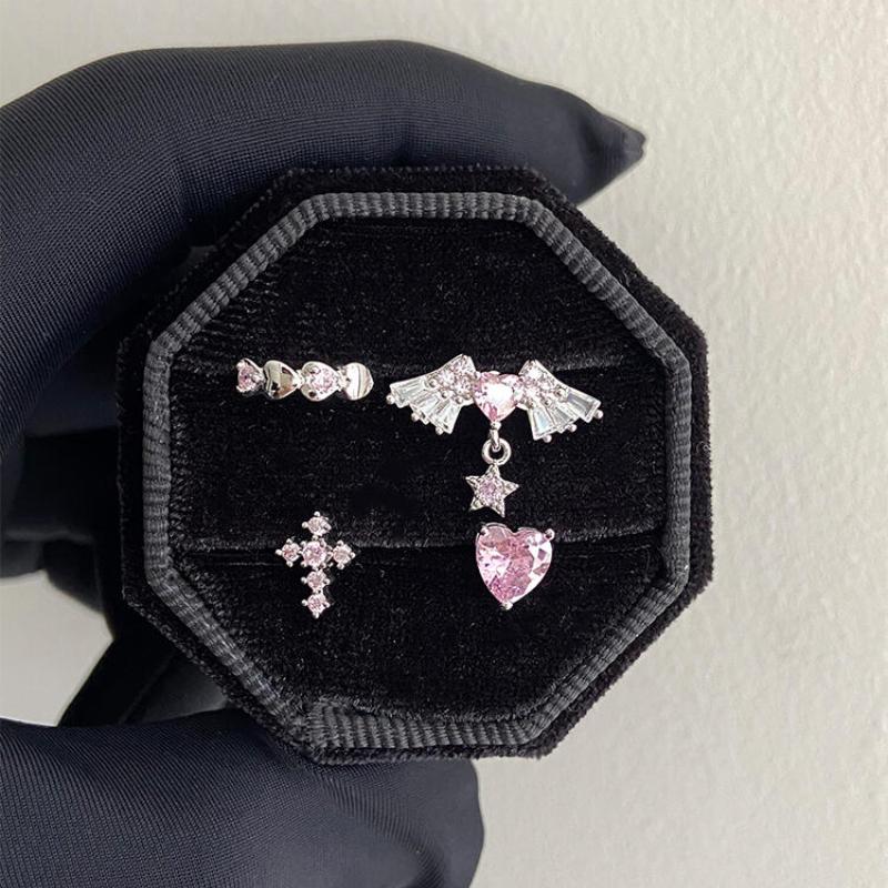 1 Pcs Pink Love Heart Wings Star Pendant Ear Bone Nail 316L Stainless Steel Piercing Earring Punk Jewelry Women Accessories