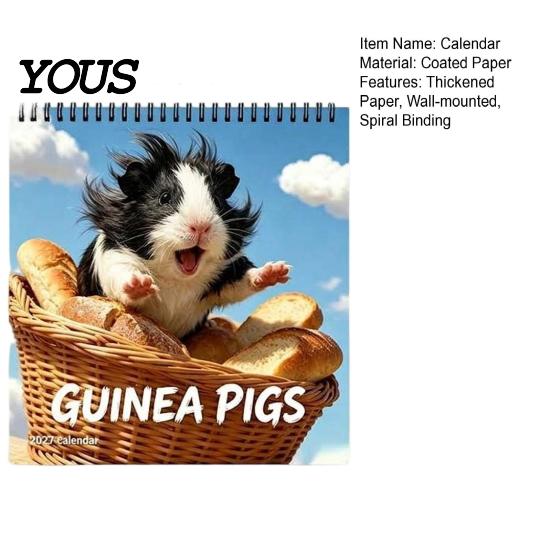 Daily Task Scheduling Book Guinea Pig Calendar 2027, 12-Month Cute Pet Wall Planner with Spiral Thick Paper Desk Binding, for Home Office, Gift Lovers