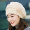 Pure Color Mom Hat Knitted Wool Female Berets Casual Winter Flower Hat  Autumn Winter