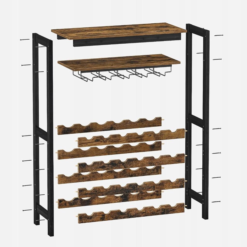 Shelf Rack for Wine and Glasses. Wooden Loft Wine Cabinet.