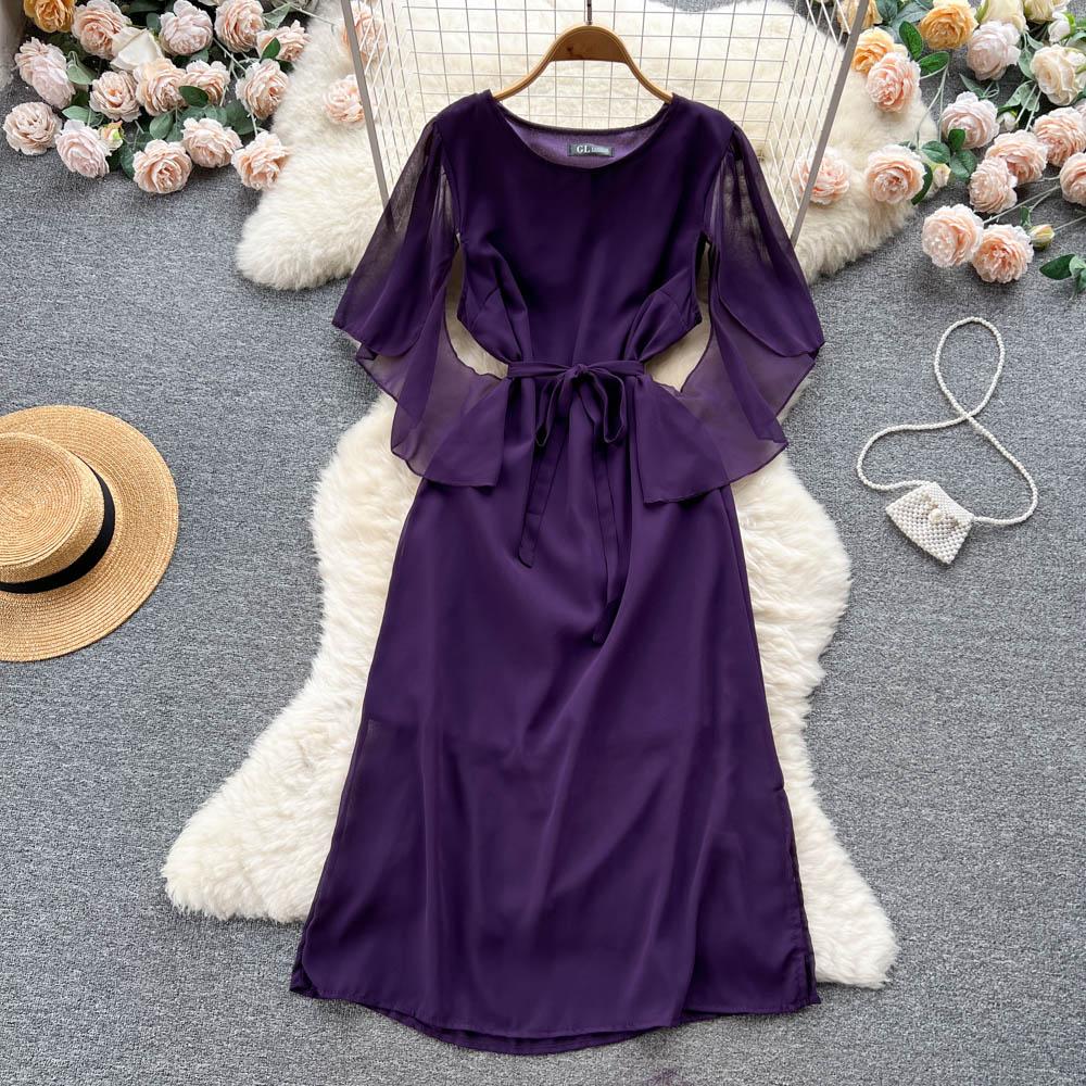 

Новое летнее праздничное платье во французском стиле Kikyo, женское длинное платье с короткими рукавами и необычным темпераментом One Size лавандовый