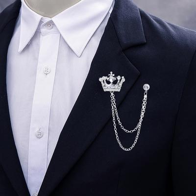 1 ks Brož Koruna Korejský Britský Styl Řetízek Brož Koruna Oblek Střapec Řetízek Klopa Pin Odznak Retro Pánské Doplňky Svatba Banket