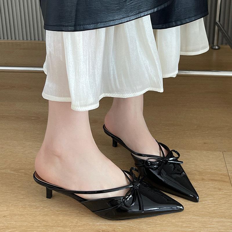 Fashion Female Pointed Toe Footwear New 2025 Pumps Women Low Heel Shoes Mules Fashion Butterfly-Knot Shallow Ladies Heel Shoes Slides