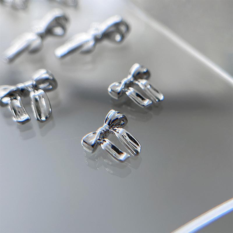10 Pcs Glossy Silver Ribbon Nail Art Charm 3D Metal Alloy Bows Silk Ribbon Nail Decoration Diy Retro Metallic Nail Accessories
