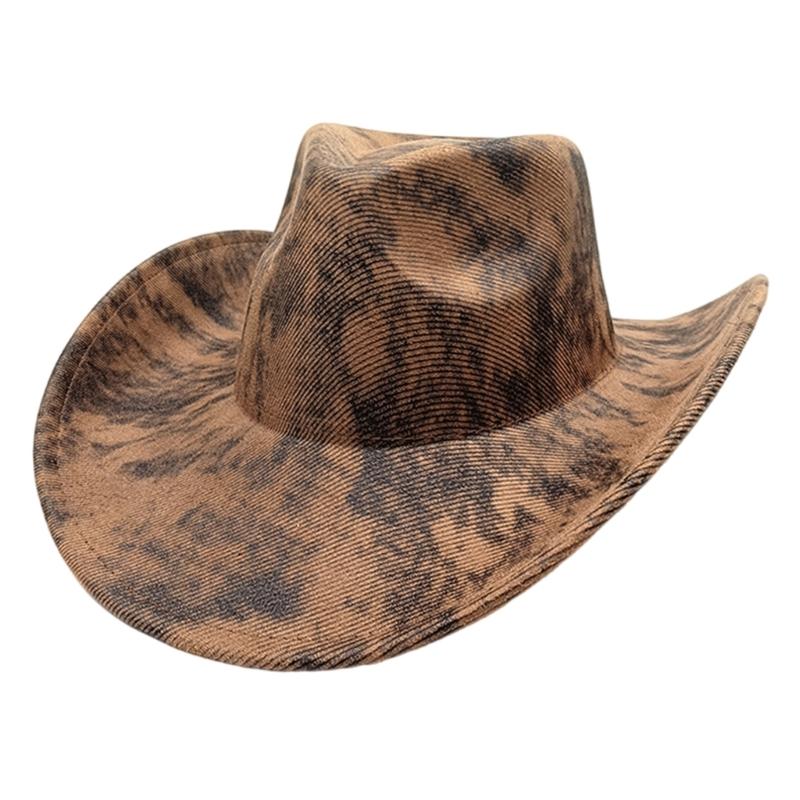 Vintage Textured Western Cowboy Hats Breathable Polyester Unisex Design Foldable Travel Hat Costume Accessory