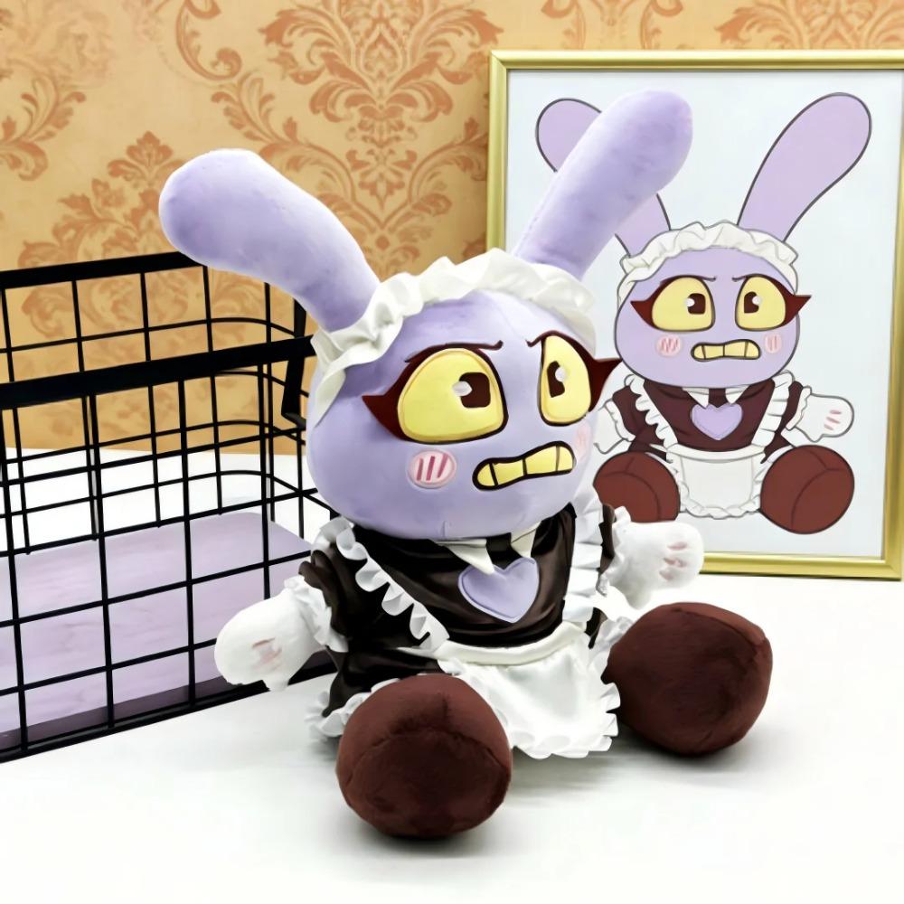 Poupée Lapin Violet Mignonne de Cirque 34CM Costume de Servante Lapin Convient pour la Compagnie des Enfants et la Collection