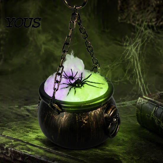 Cosplay Costume Accessories Halloween Cauldron Decoration, Spooky Large Witch with Colorful LED Light, Black Lighted Haunted House Props Plastic