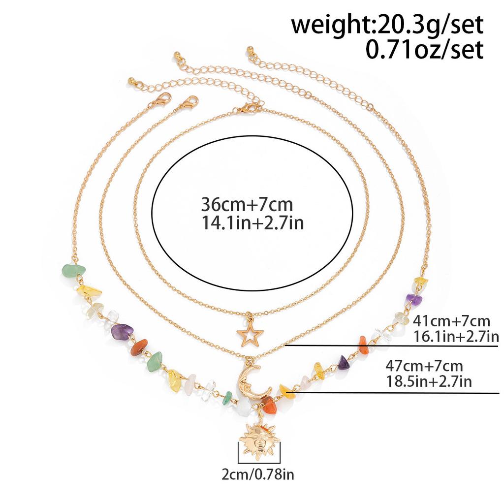 Retro Moon Sun Star Pendant Necklace Women Multilayer Jewelry Accessories