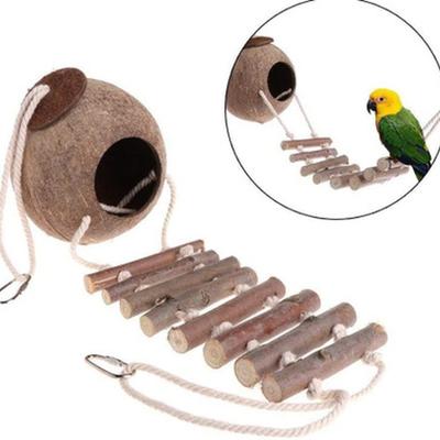 1Pc Natural Coconut Shell  Squirrel Bird Nest House Hut Cage Feeder Toy for Pet Parrot Budgie Parakeet Cockatiel Conure