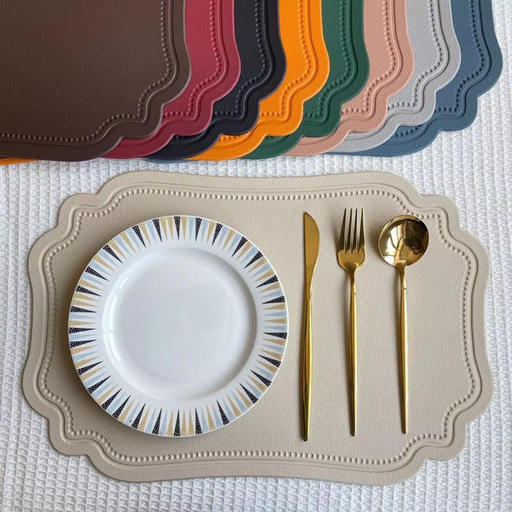 4 Piece PU Leather Table Mat Retro Place Mat Elegant Irregular Tableware Pad  Party Table Decor