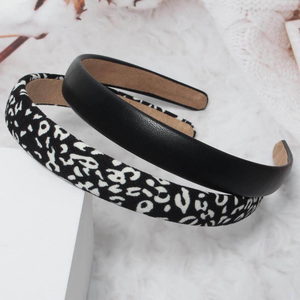 2pcs 2cm Leopard Headbands Solid PU Hairbands Set for Women Head Wrap Girls Tiara Elegant Headwear Hair Accessories