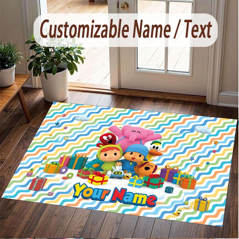 Custom Name Text Crystal Velvet Rug,Pocoyó Soft Plush Decorative Non Slip Floor Carpet
