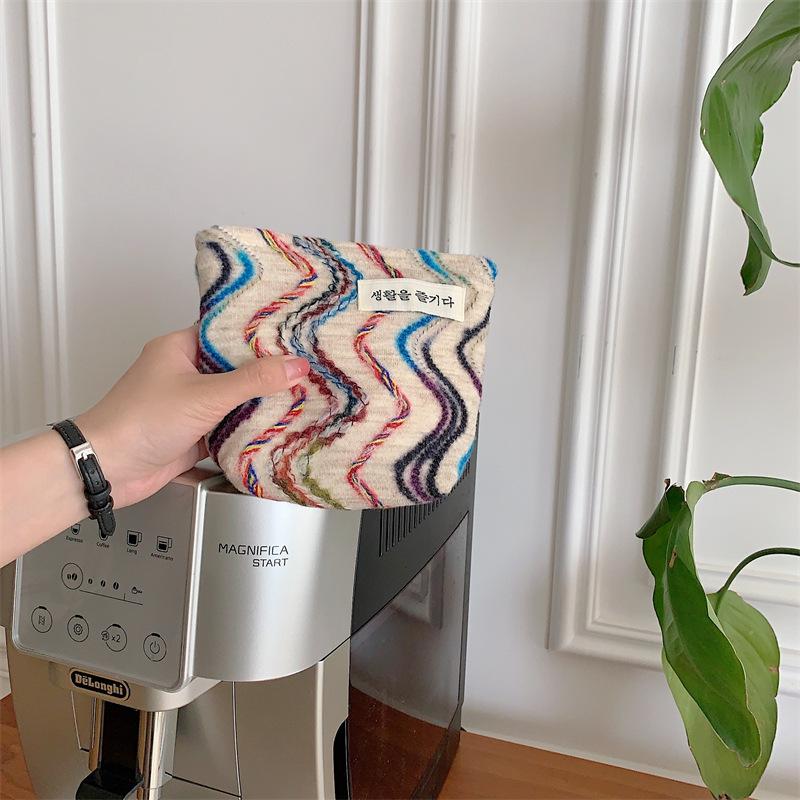 

Trendy Rainbow Stripe Retro Minimalist Portable Cosmetic Storage Bag Purse Coin StyleA