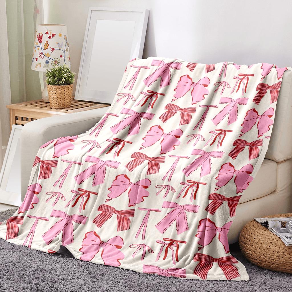 Rosa Schleife Fuzzy Decke Niedliche Schleife Überwurfdecke Fliege Gemütliche Flanelldecke für Valentinstag Zuhause Bett Sofa Couch Stuhl
