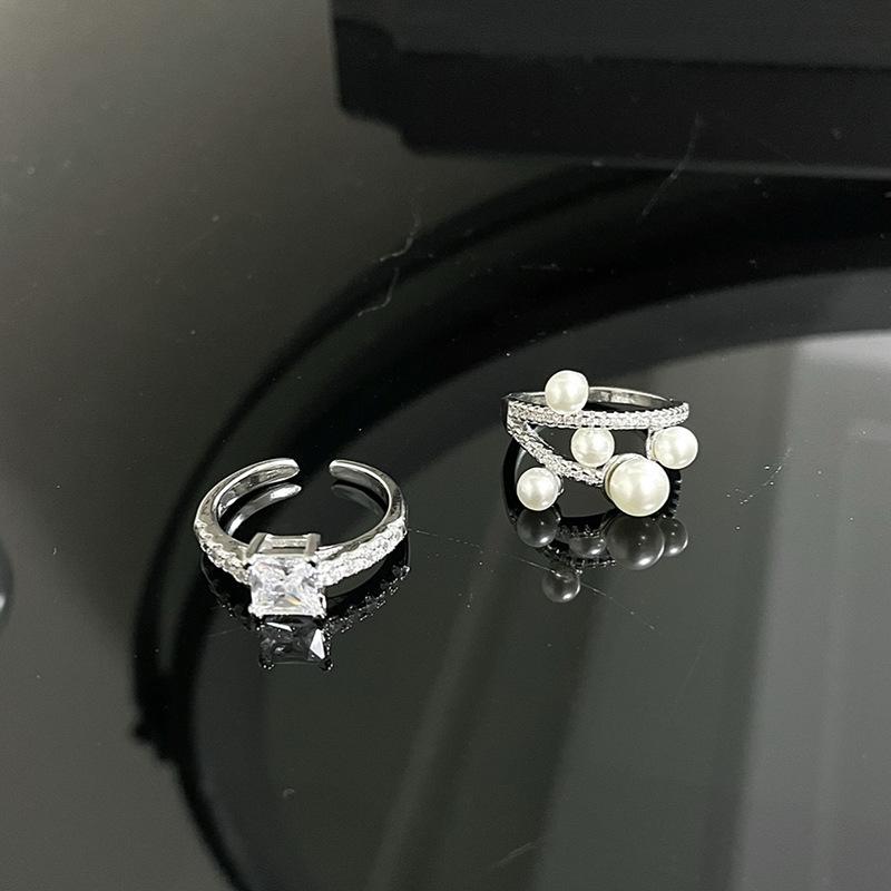 Square Full Of Diamonds Zircon Simple And Fashionable French Niche Design Sense Light Luxury High Sense Open Ring Women