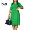 Women Formal Dress Pleated V Neck Solid Color Short Sleeves Sheath Slim Fit Tight Waist OL Commute Business Summer Midi Dress