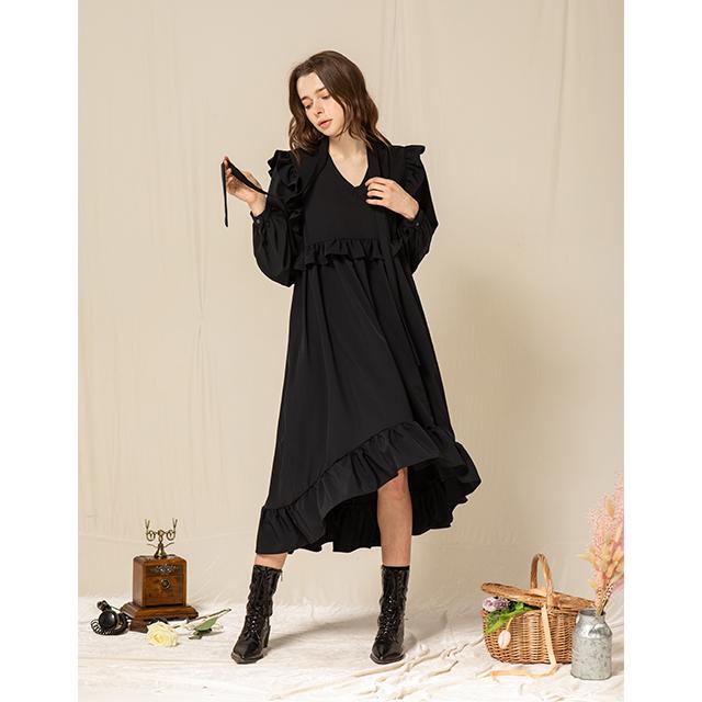 Raon Ribbon Tie Ruffle Ops (Bk)