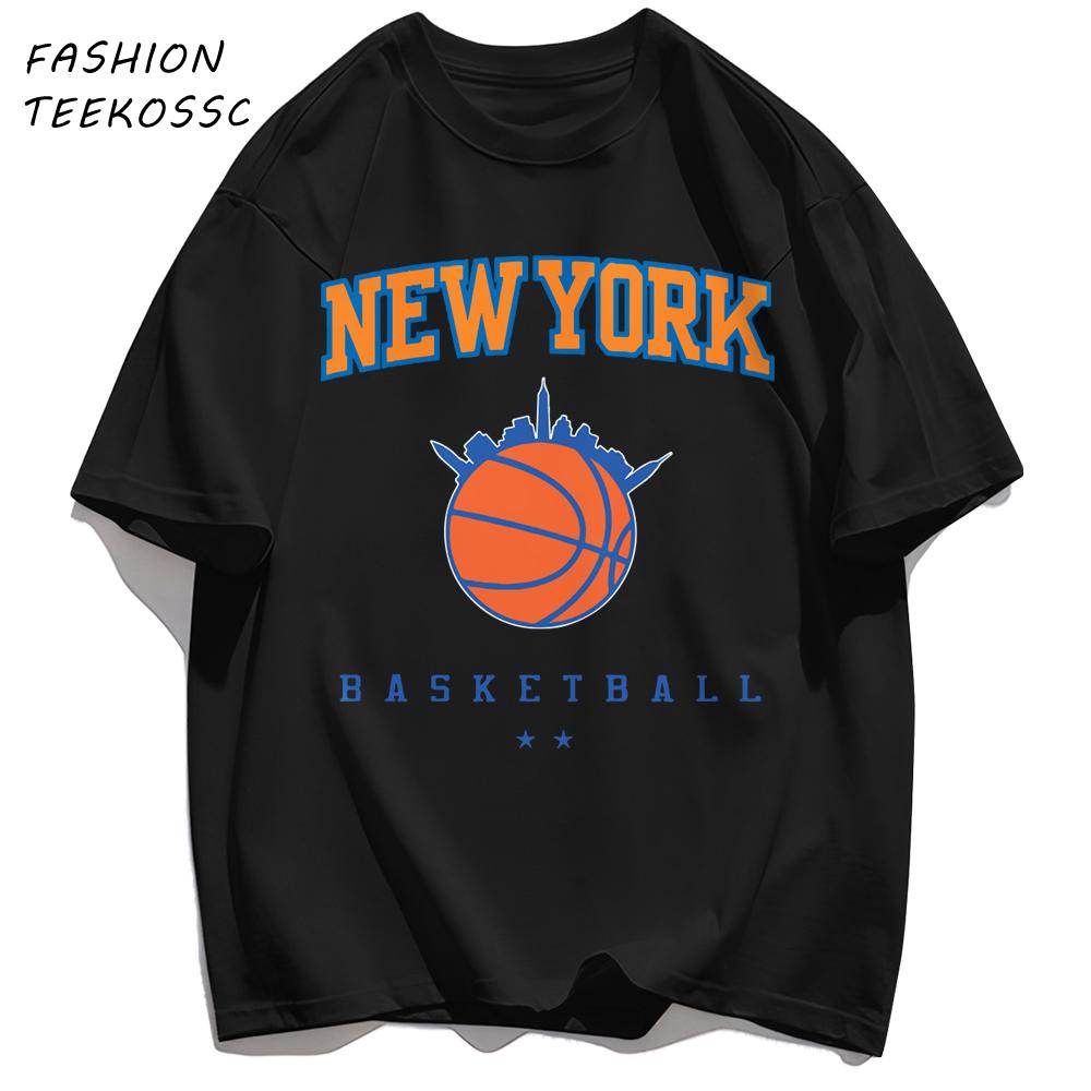 New York Basketball Print Men Basics TShirt Trendy Casual Oversize T Shirts Cotton Soft Streetwear Summer AllMatch Clothes