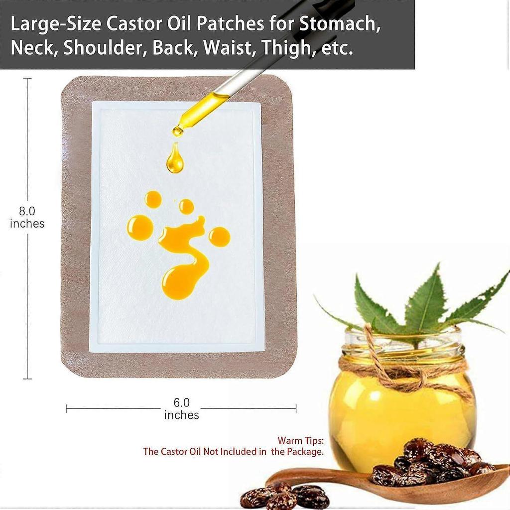 20 Pack Disposable Castor Oil Pack Wrap for Stomach, 8 x 6 inches Castor Oil Patch Organic Cotton, Self-Adhesive, Anti Le