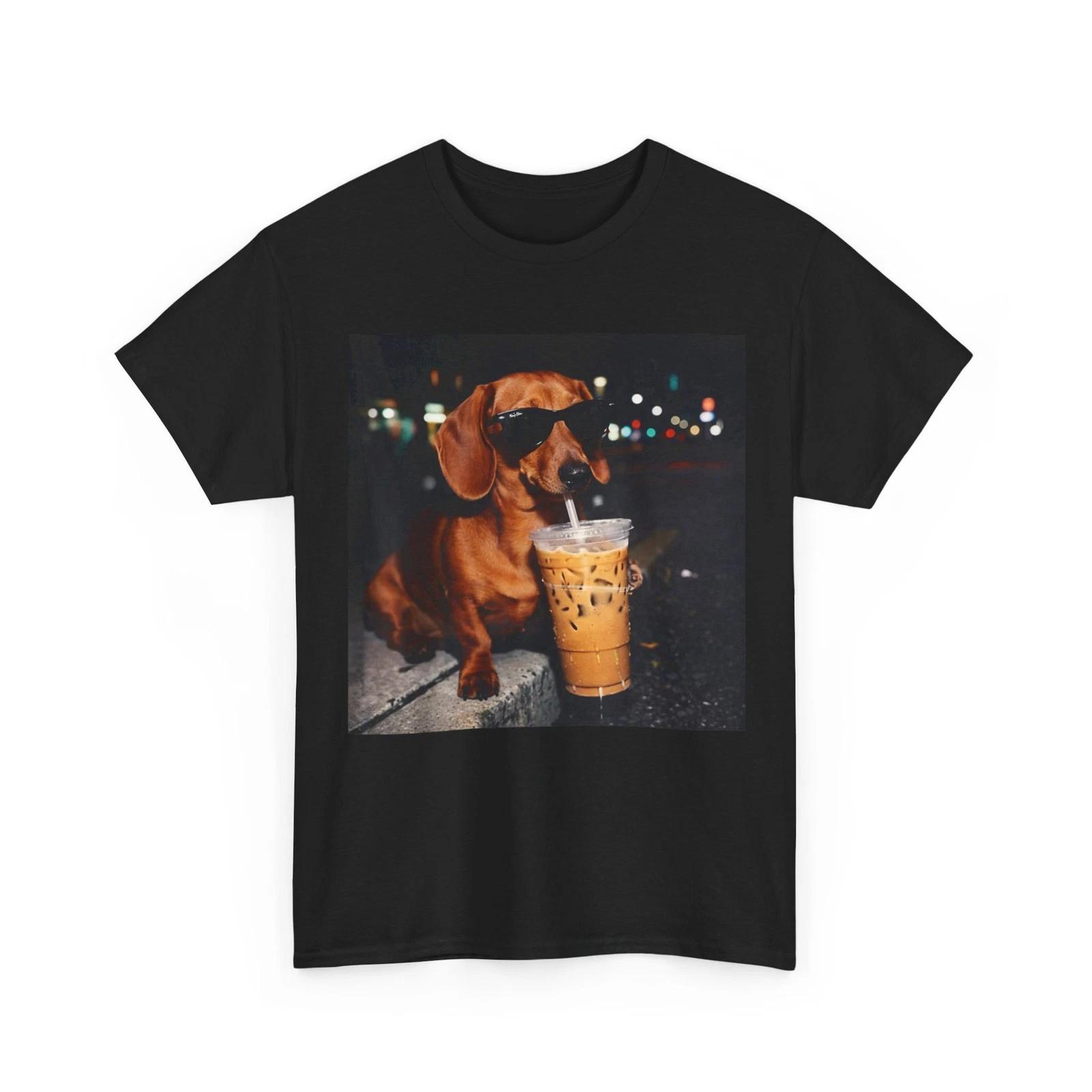 Dachshund Funny Shirt, Dachshund Drinking Iced Coffee Lover Humor T shirt S