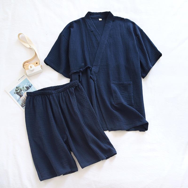 

Japanese Summer Cotton Gauze Kimono Pajamas Set for Couples - Short Sleeve Medium