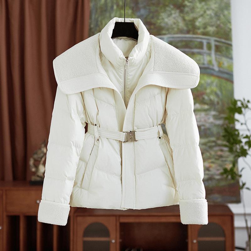 Winter Jacket Coat Female Parkas Fashion Lamb Wool Double Collar Short Belt Warm Down Cotton Jacket Women Outerwear Top