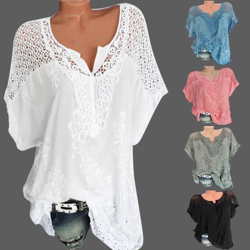 Stylish Women V-neck Short Sleeve Hollow Out Casual Blouse For Summer Comfort