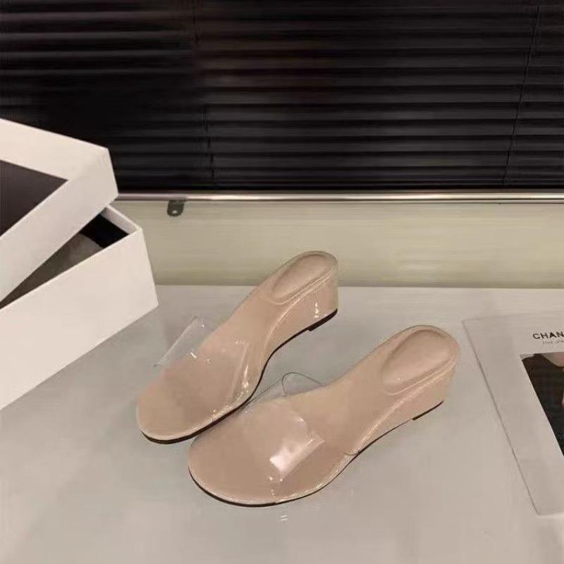 Fashion PVC Transparent Mid-high Heels Wedge Slippers New Summer Solid Shallow Women's Sandals Fashionable and Comfortable Women's Shoes