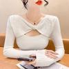 Korean Autumn/Winter New Sweaters Pullovers Women's V-Neck Solid Bow Embroidered Flares  Bottoming Shirt Knitted Tops