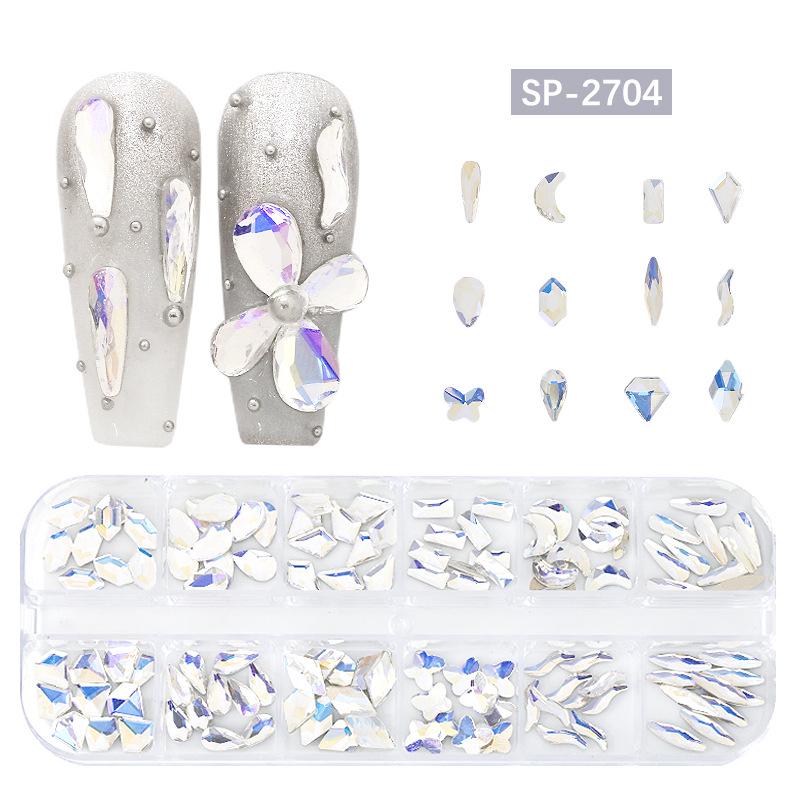 12-Grid Irregular Transparent AB Glass Diamonds for Nail Art