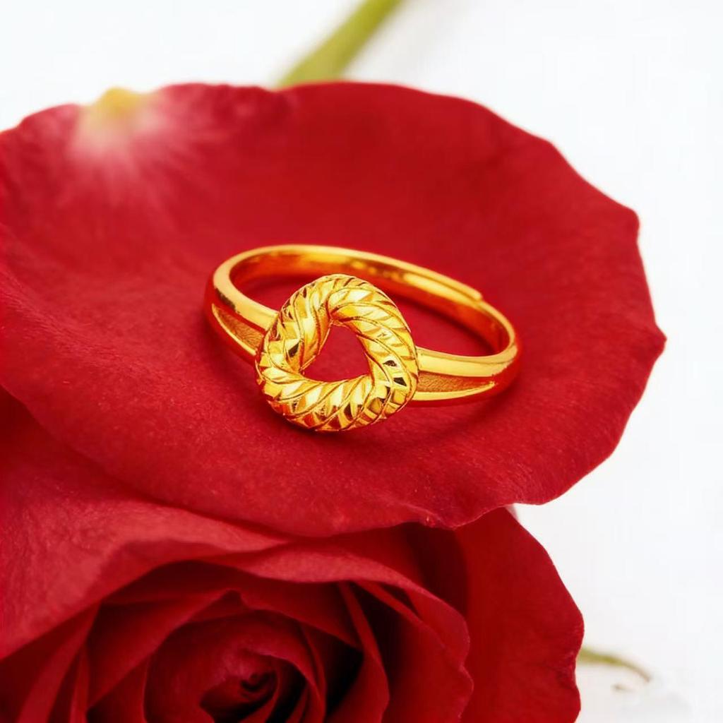 Vietnamesischer Rosegold-Damen-Kabelring mit 24K vergoldetem Herz-Hohl-Design Schmuck