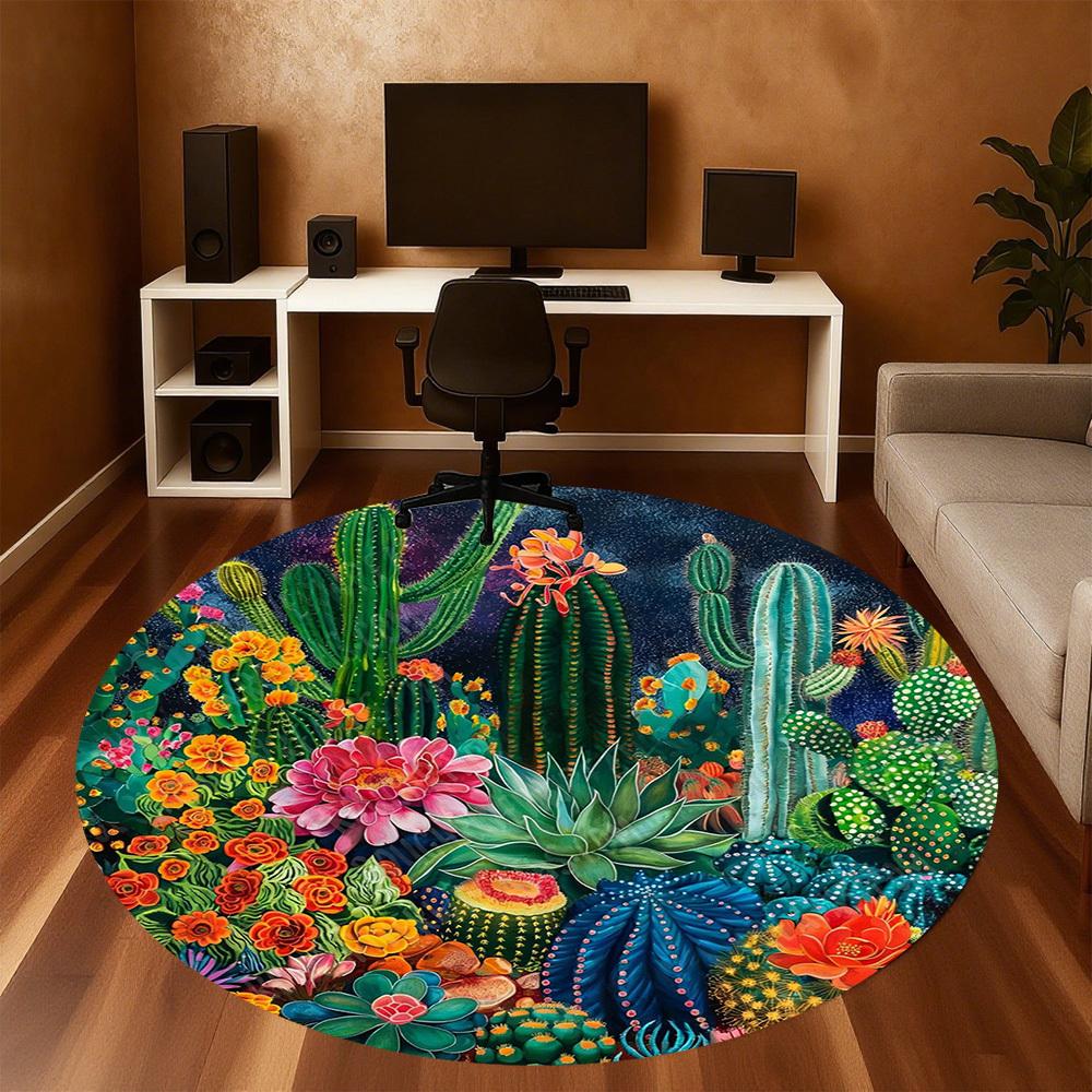 1PC cactus flowers Office Round Area Rug, Under Office Chairs Bedroom Living Room Home Decor, Carpet for Office -1110004